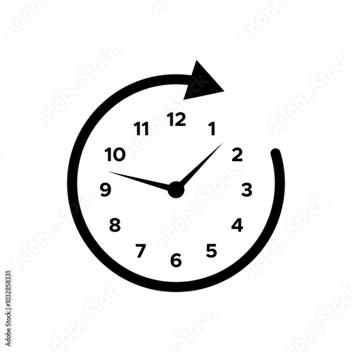 Wall clock icon vector with circular shape arrow sign symbol. isolated 