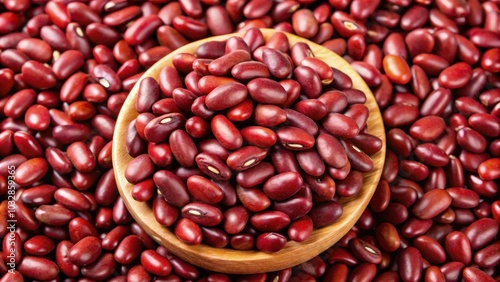 Frijol rojo beans displayed in a wooden bowl surrounded by more beans. Generative AI