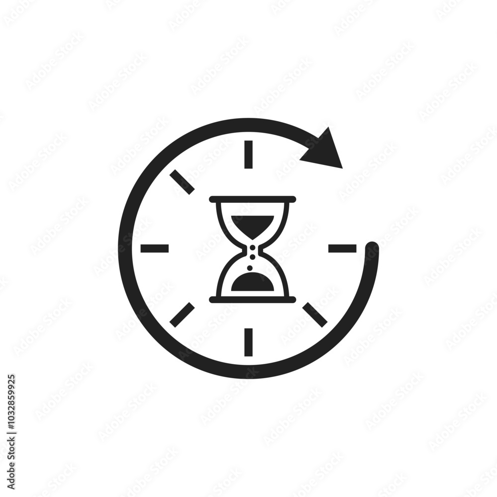 Hourglass icon with clock symbol Sand glass time concept vector illustration isolated on white background Hourglass icon with clock symbol Sand glass time concept vector illustration isolated on white background