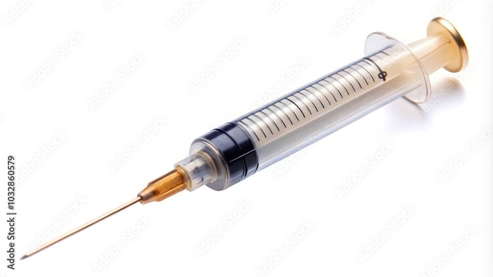Sterile syringe ready for injection on a white background. Generative AI Sterile syringe ready for injection on a white background. Generative AI