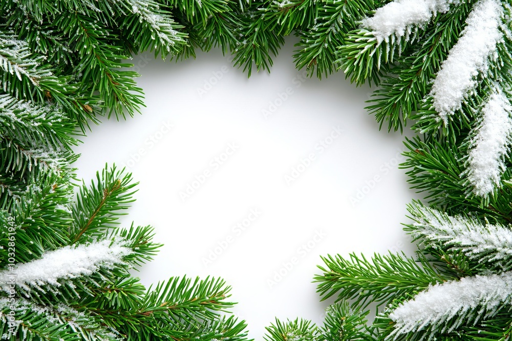 Winter frozen tree branch Photoshop frame, png image of pine tree branch with snow and ice Winter frozen tree branch Photoshop frame, png image of pine tree branch with snow and ice