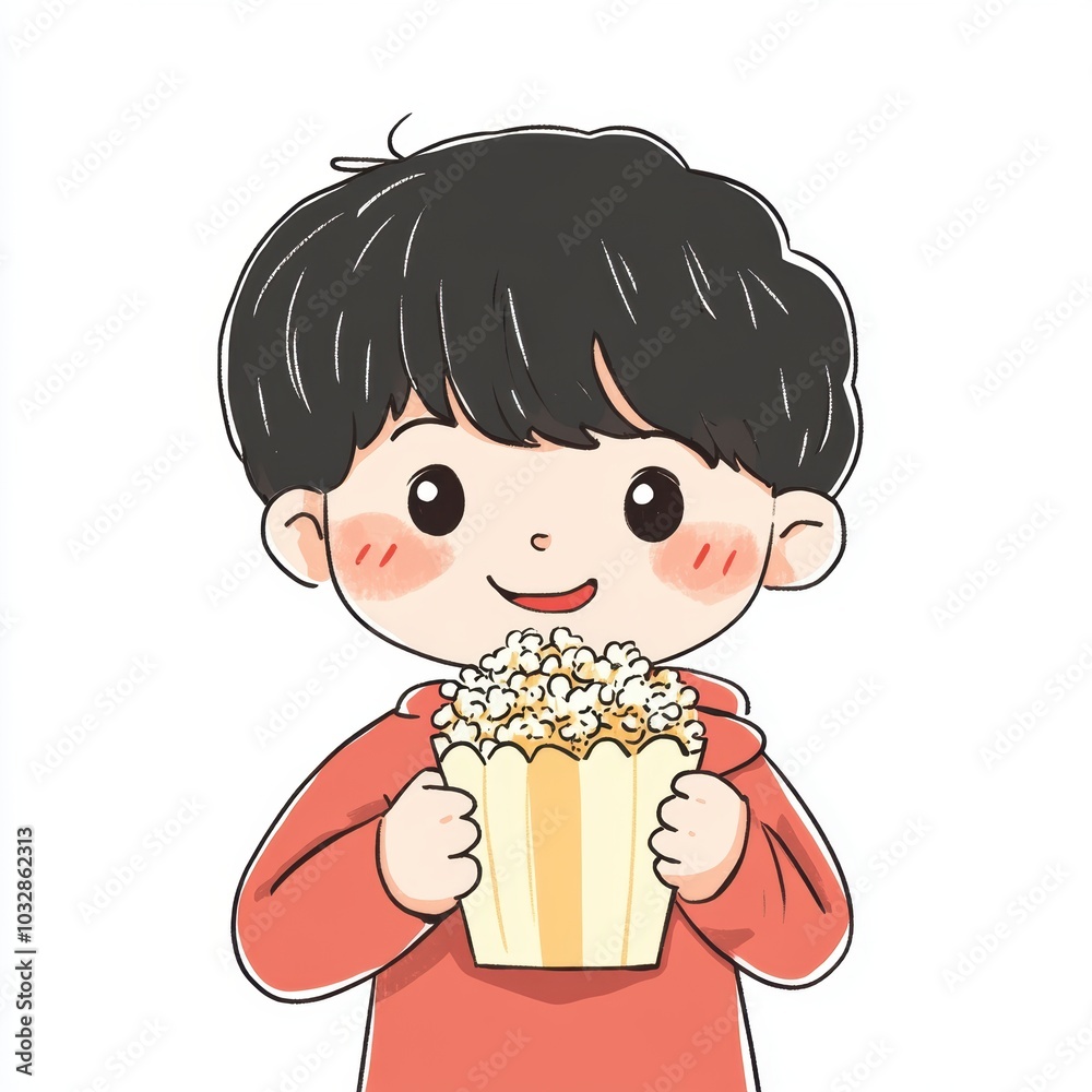 Cute Cartoon Child with Popcorn Illustration