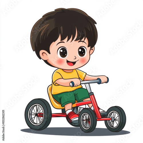 Adorable Cartoon Child Riding Tricycle