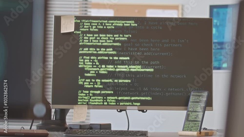 The office of an I.T. company with code on the computers
