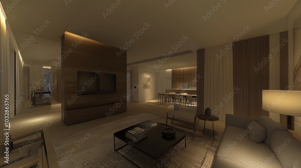 Contemporary furniture and generative stock in the living room of a modern home Contemporary furniture and generative stock in the living room of a modern home