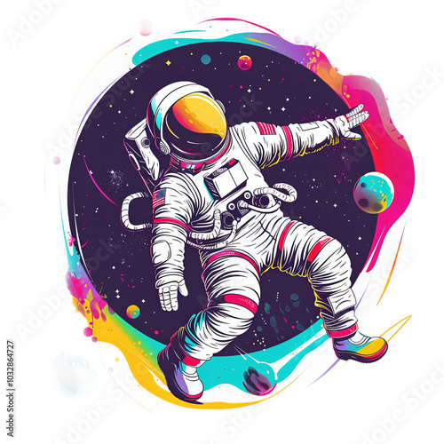 Colorful Astronaut in Space with Vibrant Swirls