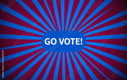 bold and vibrant graphic design with the central message GO VOTE! in white text on a blue oval background.