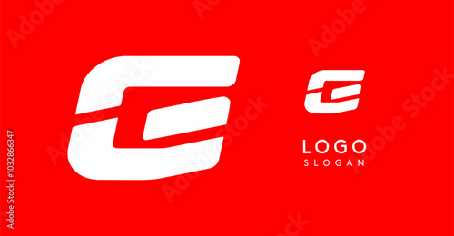 Bold angular letter G, geometric cutouts, minimalist sporty style, dynamic corporate identity, athletic and automotive logo, strong typographic design. Vector typeset