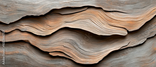 Textured layers of weathered wood create a natural, flowing pattern, showcasing earthy colors and organic design.