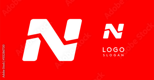 Bold angular letter N, geometric cutouts, minimalist sporty style, dynamic corporate identity, athletic and automotive logo, strong typographic design. Vector typeset