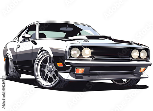 Klassischer amerikanischer Muscle Car in Schwarz-Weiß (KI generiert)