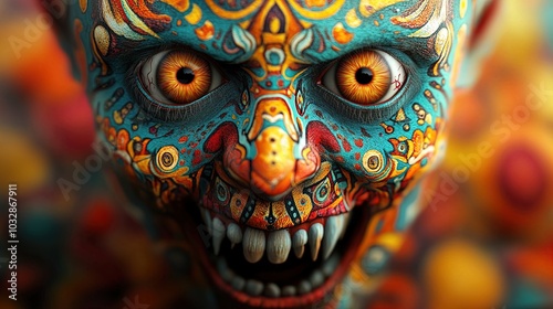 Colorful monster face with intricate patterns