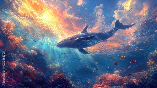 Whale in Vibrant Coral Reef