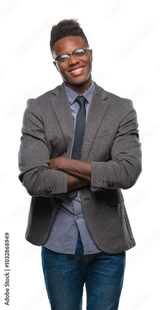 Young african american business man over isolated background happy face smiling with crossed arms looking at the camera. Positive person. Young african american business man over isolated background happy face smiling with crossed arms looking at the camera. Positive person.
