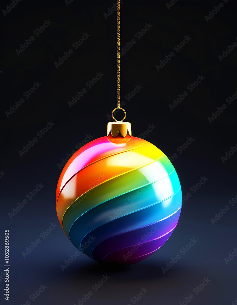 Shiny glass Christmas toy. Rainbow glass Christmas ball icon on black background. Merry Christmas and Happy New Year. Shiny glass Christmas toy. Rainbow glass Christmas ball icon on black background. Merry Christmas and Happy New Year.