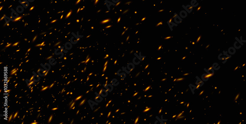 Fire sparks, abstract glowing embers, heat sparkles, flying flame cinder, bokeh fire texture. Vector illustration.