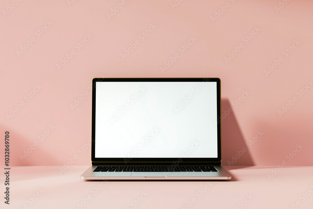 Front View of Laptop mockup with Blank Screen on Pink Background Front View of Laptop mockup with Blank Screen on Pink Background