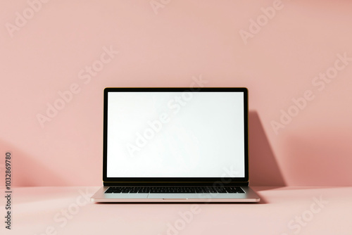 Front View of Laptop mockup with Blank Screen on Pink Background