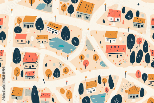 Simple just streets map, minimalist kids style, 2D style. Generative AI tools