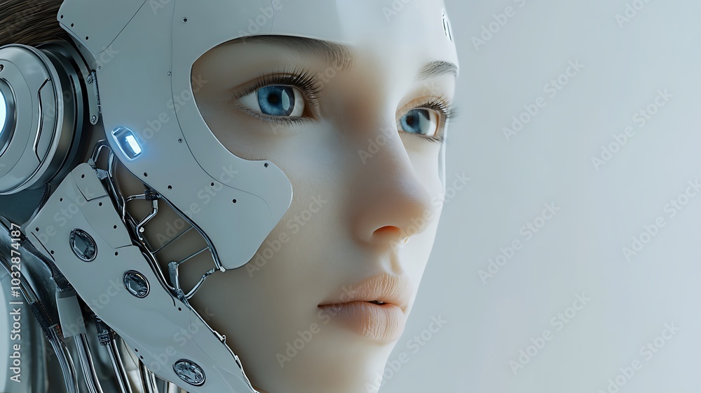 Advanced Humanoid Robot Featuring Blue Eyes and Futuristic Engineering image Advanced Humanoid Robot Featuring Blue Eyes and Futuristic Engineering image