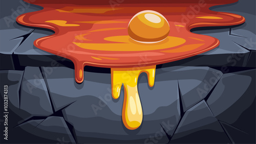 Hot liquid lava puddle fx with orange bubble 2d. Volcano liquid magma fire for game hell environment. Isolated yellow orange molten metal drip vfx cartoon icon element set. Foundry flowing steel
