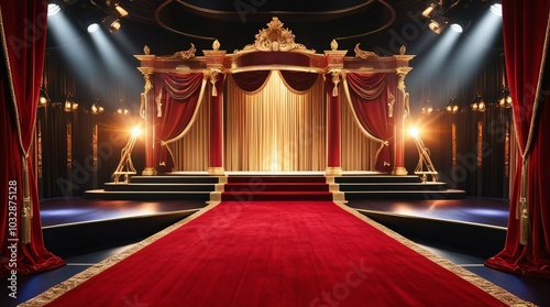 ゴージャスな赤色をメインとしたステージ。金色装飾とベロア素材でより豪華に。