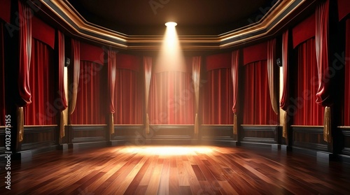 ゴージャスな赤色をメインとしたステージ。金色装飾とベロア素材でより豪華に。