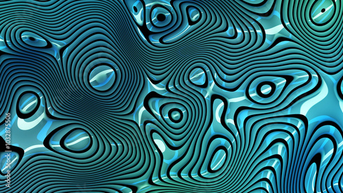 Topographic-inspired pattern with glowing teal and blue tones, creating depth, fluidity, and a bold, modern visual effect