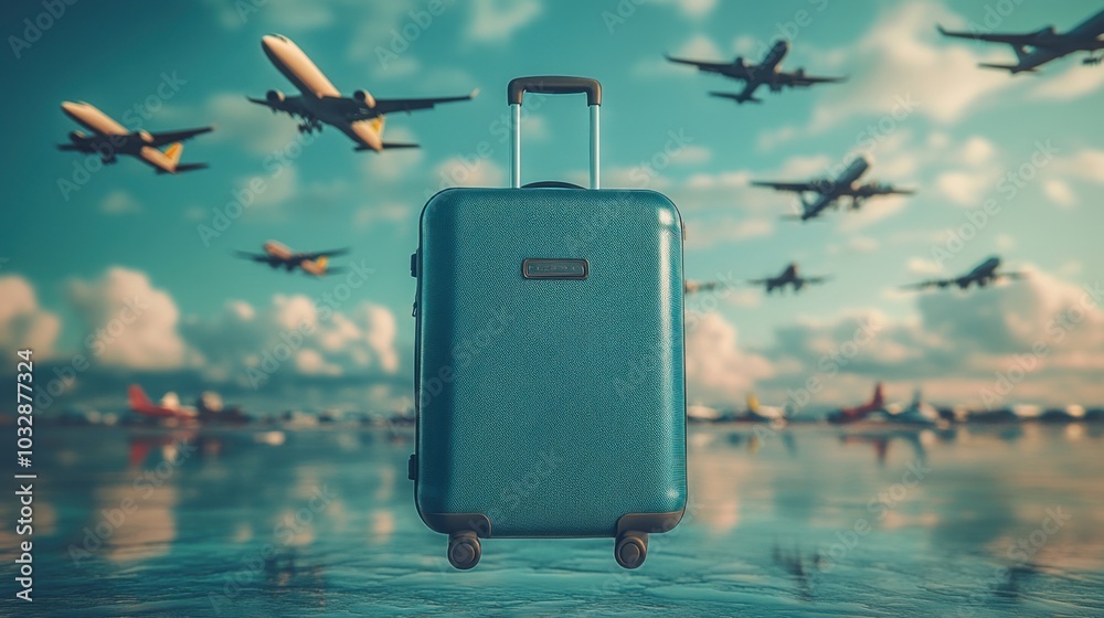 Many airplanes flying over a body of water, travel Many airplanes flying over a body of water, travel
