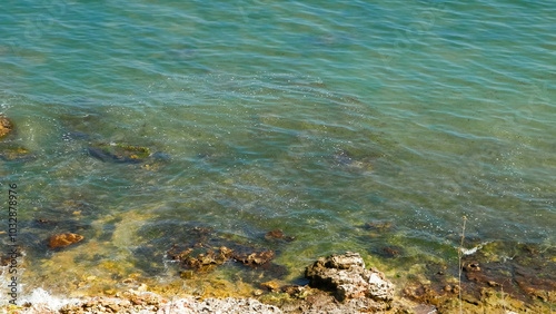 View from cliff on water of Black Sea.