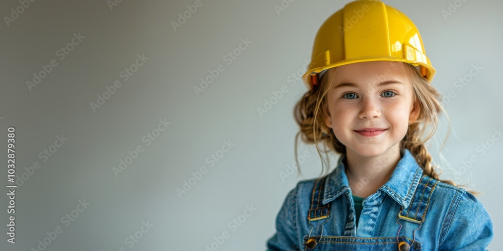 Little girl wearing yellow hard hat Little girl wearing yellow hard hat