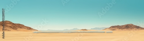 Vast desert landscape with mountains under a clear blue sky, showcasing tranquility and freedom.