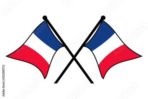 Vector of two crossed French flags on a black pole with editable 3d flat style icon and scalable eps file illustration for design element, emblem, poster, etc.