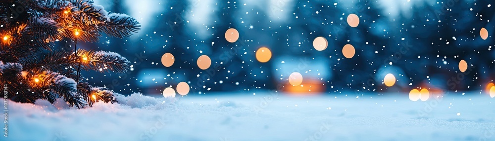 Christmas Background, Winter Wonderland, Snowy landscape with glowing lights, tranquil winter scene, serene nature. Christmas Background, Winter Wonderland, Snowy landscape with glowing lights, tranquil winter scene, serene nature.