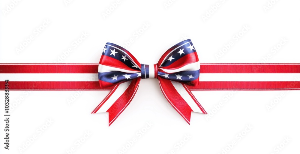 A patriotic ribbon with a bow in the colors of the American flag on a white background, a 4th of July concept Generative AI A patriotic ribbon with a bow in the colors of the American flag on a white background, a 4th of July concept Generative AI