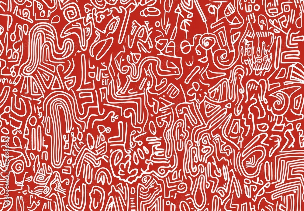 red and white line drawing, repeating pattern of doodles red and white line drawing, repeating pattern of doodles