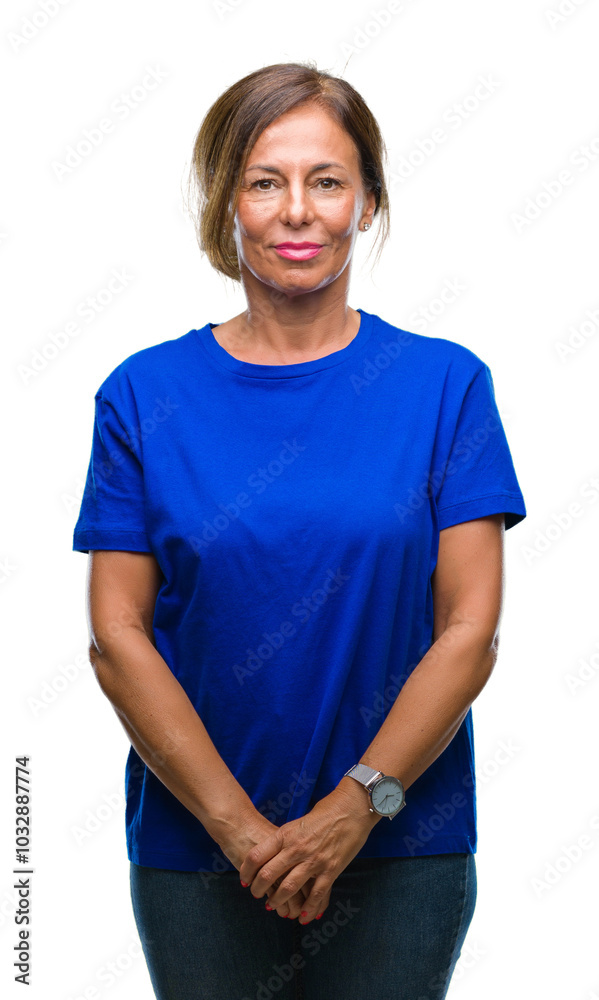 Middle age senior hispanic woman over isolated background skeptic and nervous, frowning upset because of problem. Negative person. Middle age senior hispanic woman over isolated background skeptic and nervous, frowning upset because of problem. Negative person.