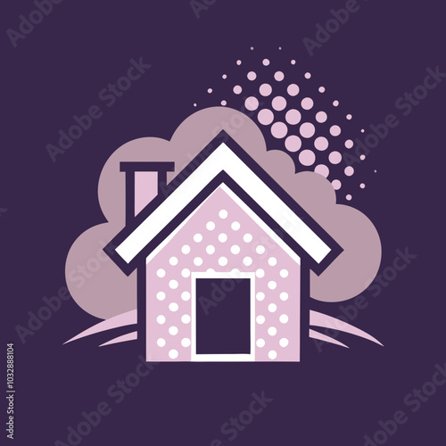 Minimalistic house illustration with dotted patterns on a dark purple background