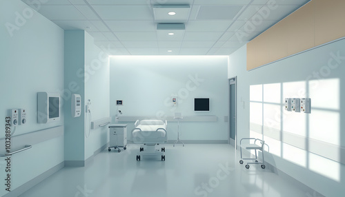 Empry hospital room isolated with white highlights, png photo