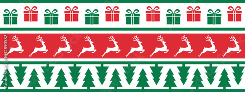 Christmas washi tape design, red and green border line set, vector decorative elements