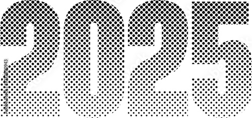 2025 halftone number vector illustration. New year figures dotted design. Collage element for calendar, card, poster and social media