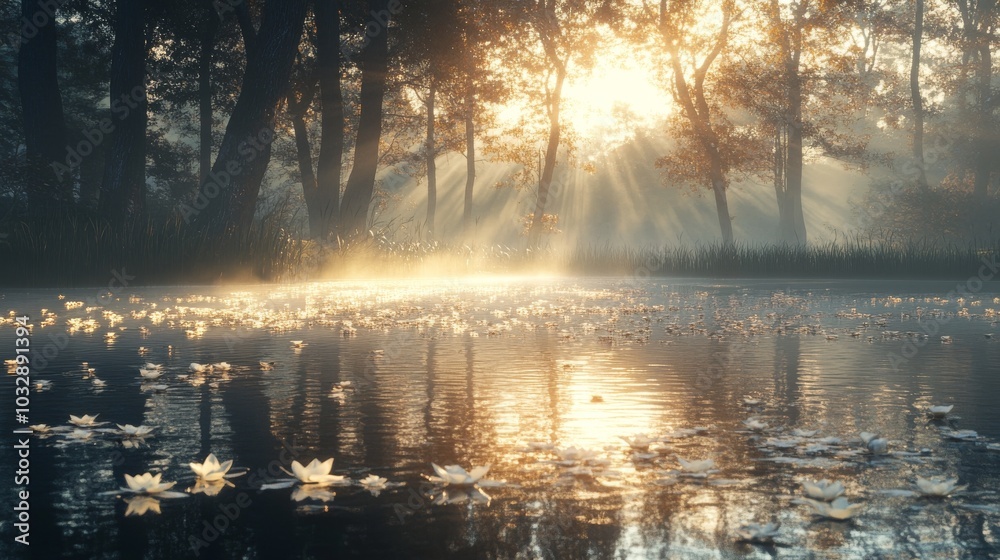 As dawn begins to break, a wide shot of the lake shows the mist slowly lifting from the water. As dawn begins to break, a wide shot of the lake shows the mist slowly lifting from the water.