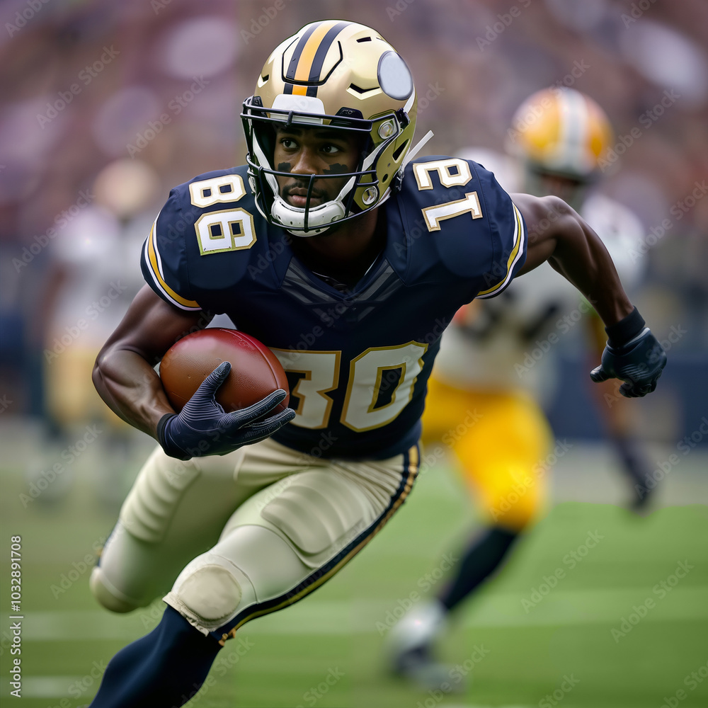 An action-packed moment of a football player sprinting with the ball, showcasing athleticism and determination. Ideal for sports marketing, team promotions, or dynamic lifestyle content An action-packed moment of a football player sprinting with the ball, showcasing athleticism and determination. Ideal for sports marketing, team promotions, or dynamic lifestyle content