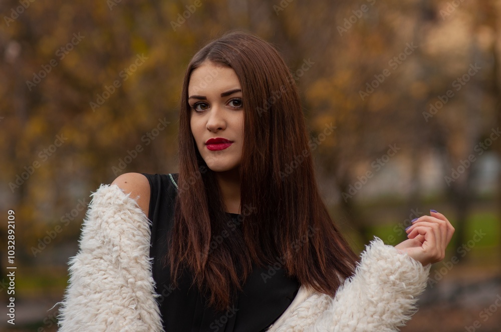 Close up trendy portrait of elegant young woman with big eyes and red lips Close up trendy portrait of elegant young woman with big eyes and red lips