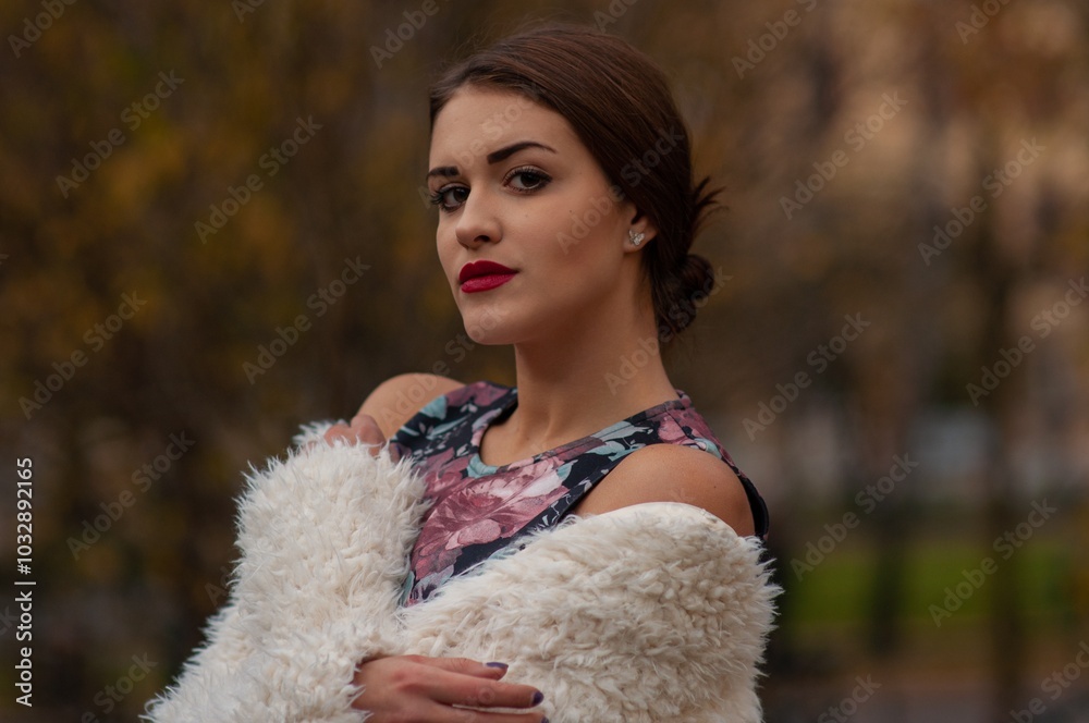 Close up trendy portrait of elegant young woman with big eyes and red lips Close up trendy portrait of elegant young woman with big eyes and red lips