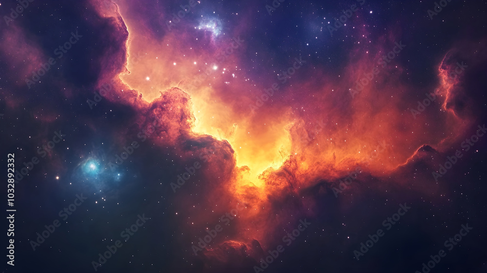 Fototapeta premium A magnificent nebula in deep space where colorful gases and glowing stars create a mesmerizing and dynamic cosmic scene