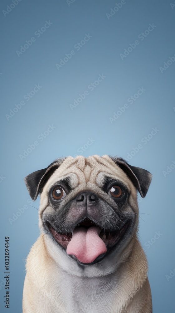 Pug with Tongue Out and Happy Expression, Facing Camera with Joyful Look Pug with Tongue Out and Happy Expression, Facing Camera with Joyful Look