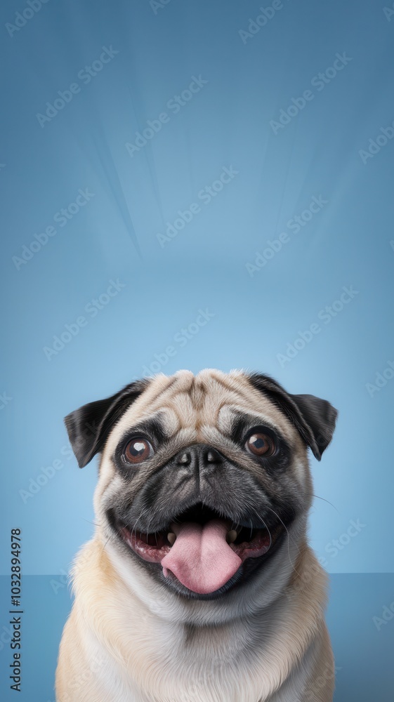 Happy Pug Smiling Broadly with Tongue Out, Short Coat and Wrinkled Face