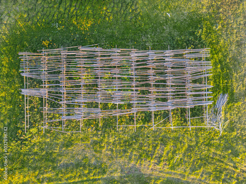 Fish drying racks on island of Hrisey in Iceland