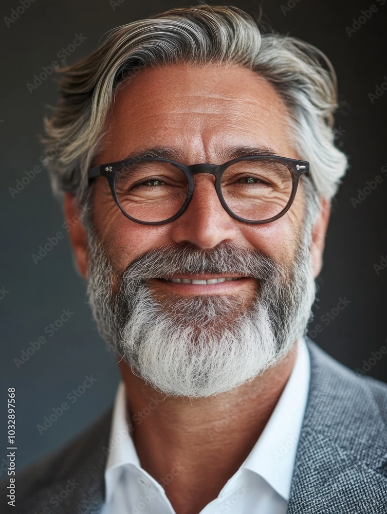 Smiling Bearded Man in Suit with Glasses